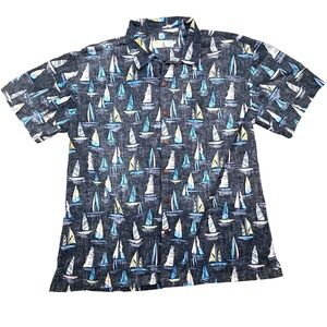 Sailboat Print High Surf Mens 2XL‎ Button Down Shirt Short Sleeve Nautical Gray